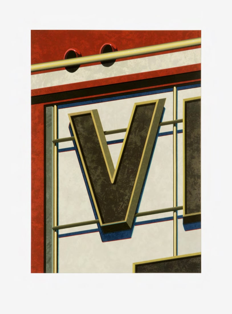 Robert Cottingham - The Letter V: Artist: Robert CottinghamTitle: The Letter VYear: 2001Dimensions: 30.5in. by 23.5in.Edition: 17 from the rare limited edition of 40Publisher: Tandem Press University of WisconsinSuite: An American