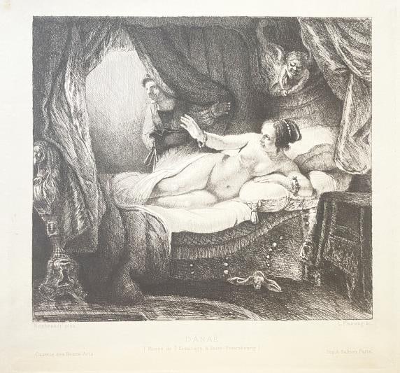 Rembrandt van Rijn (After) - Danae et Jupiter: Artist: Rembrandt van Rijn (After)Title: Danae et JupiterDimensions: 9 1/2in. by 8 1/2in.Edition: From the rare limited editionMedium: Original heliogravure on paperCondition: ExcellentSignature