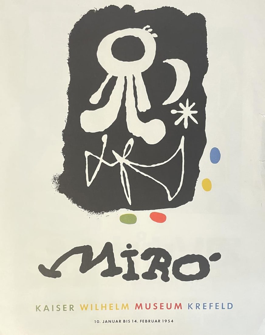Joan Miro - Kaiser Wilhelm Museum Poster: Artist: Joan Miro Title: Kaiser Wilhelm Museum Poster Year: 1954 Dimensions: 20in. by 15 3/4in. Edition: From the rare limited edition Medium: Offset lithograph