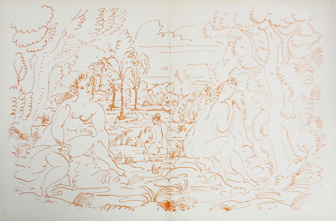 Andre Derain - Figures in a Pool: Artist: Andre Derain Title: Figures in a Pool Year: 1940 Dimensions: 21 1/2in. by 10in. Edition: From the Rare Limited Edition Publisher: Verve Suite