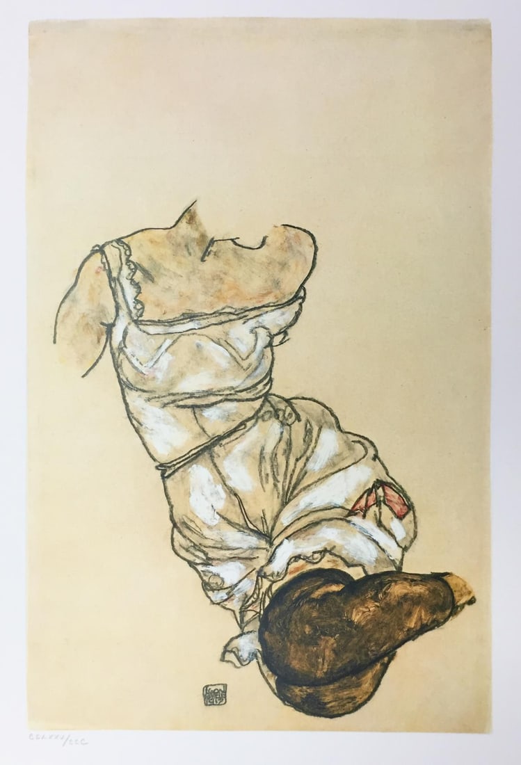 Egon Schiele (After) - Torso in Petticoat and Black: Artist: Egon Schiele (After) Title: Torso in Petticoat and Black Stockings 1917 Year: 1982 Dimensions: 16 1/4in. by 12 1/8in. Publisher: Mazzotta 1982 Suite: Er