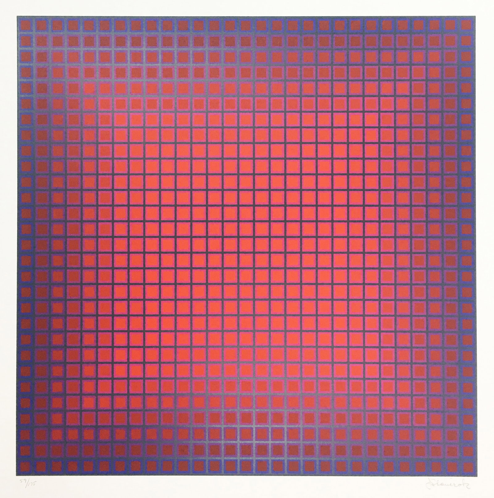 Julian Stanczak - Compounded Red: Artist: Julian StanczakTitle: Compounded RedYear: 1980Dimensions: 23 1/2 x 23 1/2 in.Edition: From the Rare Limited EditionPublisher: Eugene Schuster London ArtMedium: Screenprint in ColorsCondition: