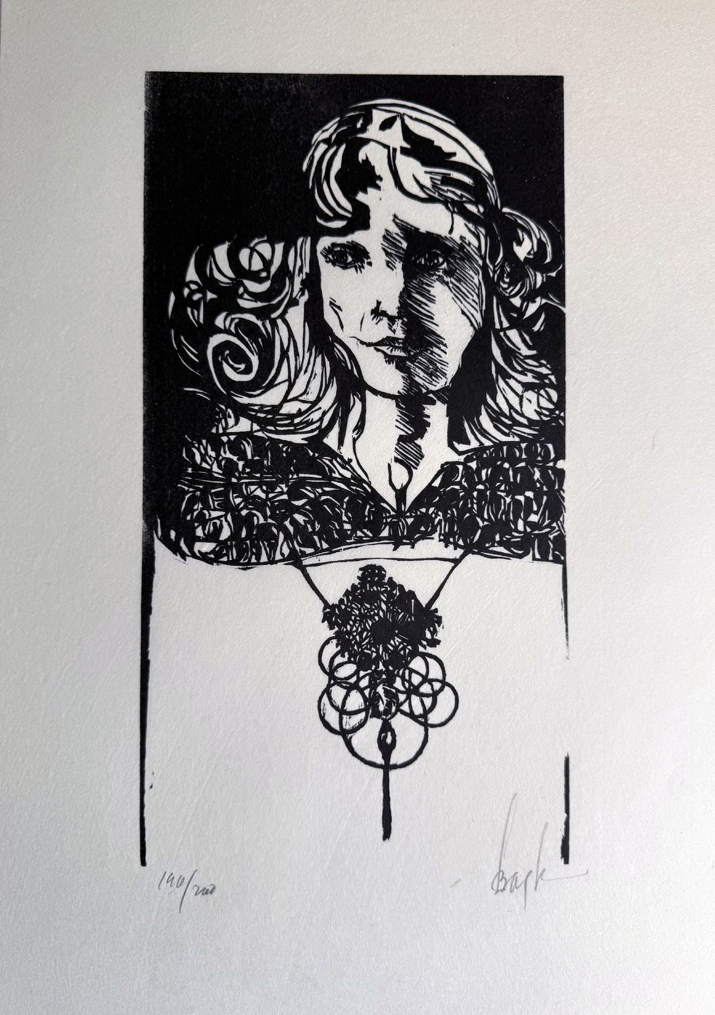 Leonard Baskin - Untitled Woodblock from ""Othello"" 1973: Artist: Leonard BaskinTitle: Untitled Woodblock from ""Othello"" 1973Year: 1973Dimensions: 12 1/2 x 19 1/2 in.Edition: From the limited edition of 200Medium: Original etching on paperCondition: