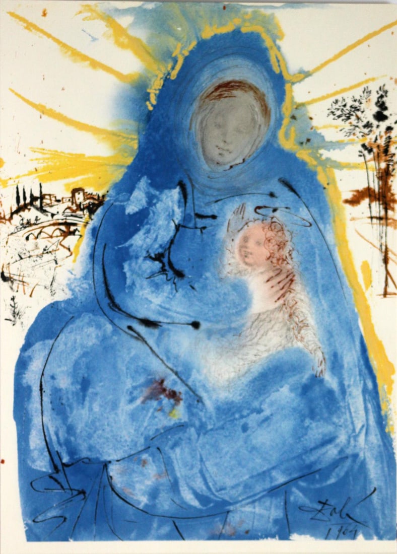 Salvador Dali - Mary Gathering Within Her Heart: Artist: Salvador DaliTitle: Mary Gathering Within Her HeartYear: 1967Dimensions: 19in. by 13.75in.Edition: 320 from the rare limited edition of 1499Suite: Biblia SacraMedium: Original lithograph on