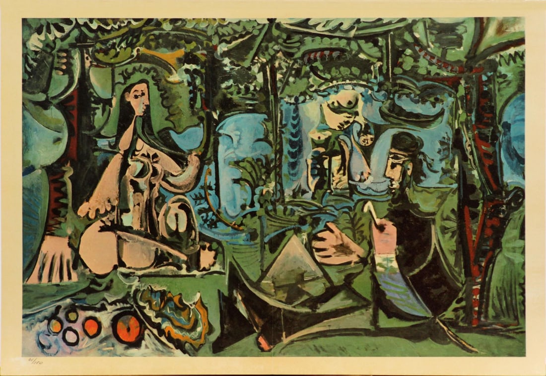 Pablo Picasso - Luncheon on the Grass: Artist: Pablo PicassoTitle: Luncheon on the GrassYear: 1962Dimensions: 8.5in. by 10.5in.Edition: From the rare limited edition of 100Publisher: Editions Cercle d Art; ParisSuite: Les DejeunersMedium: