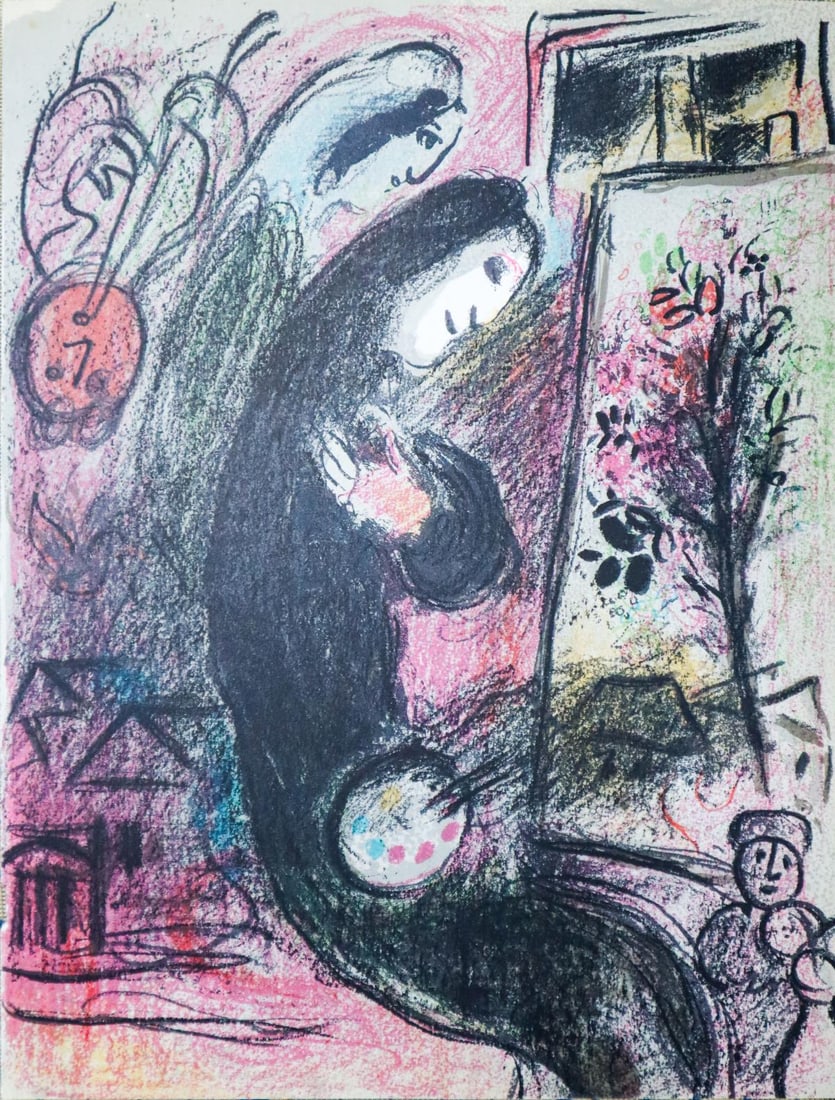 Marc Chagall - L'inspire: Artist: Marc ChagallTitle: L'inspireYear: 1963Dimensions: 12.5in. by 9.5in.Edition: From the rare limited editionPublisher: Atelier Mourlot ParisSuite: Chagall Lithographe IIMedium: Lithograph in