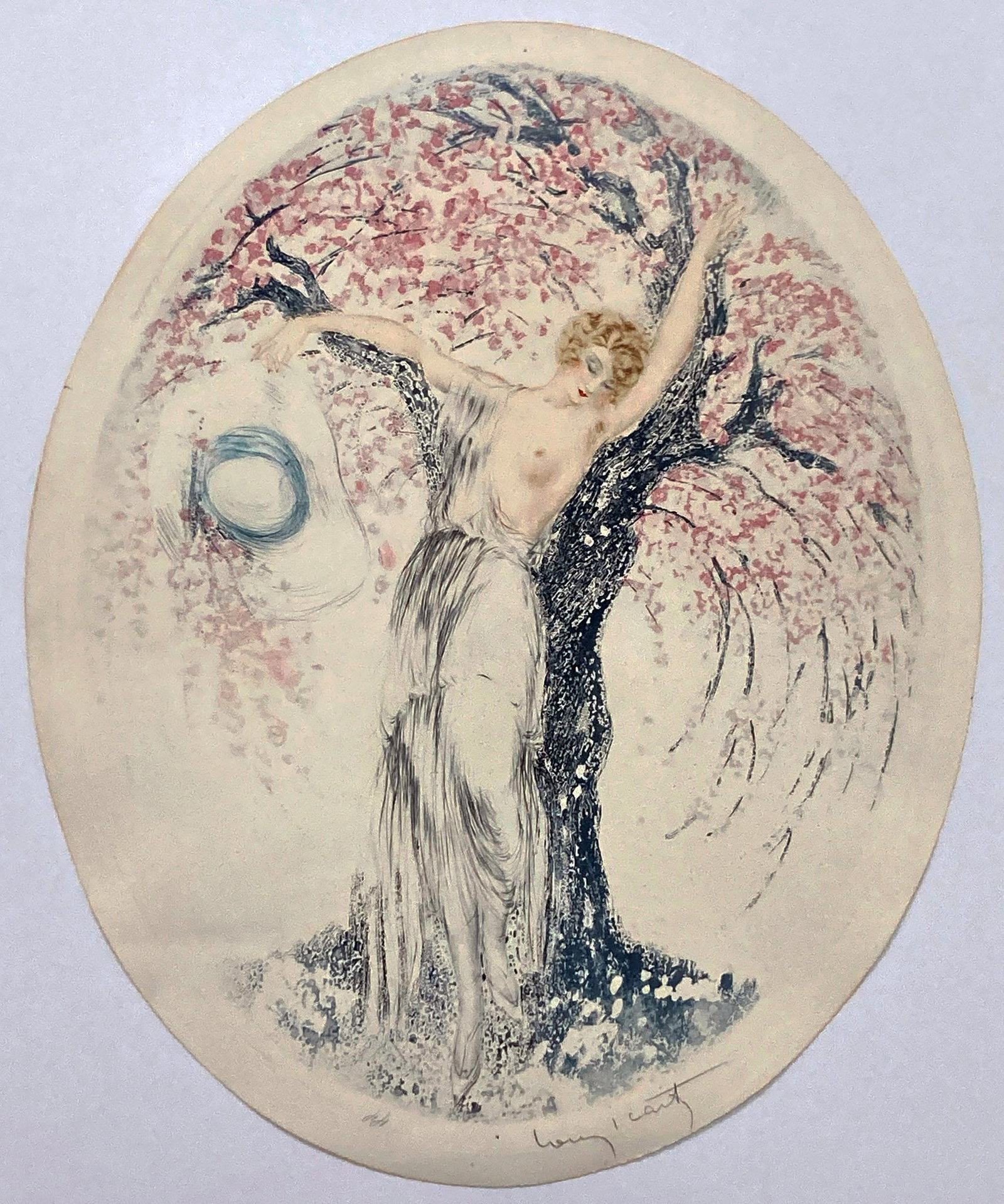 Louis Icart - Springtime: Artist: Louis Icart Title: Springtime Year: 1924 Dimensions: 20 x 16 1/2 in. Edition: From the rare limited edition Medium: Original drypoint etching with hand