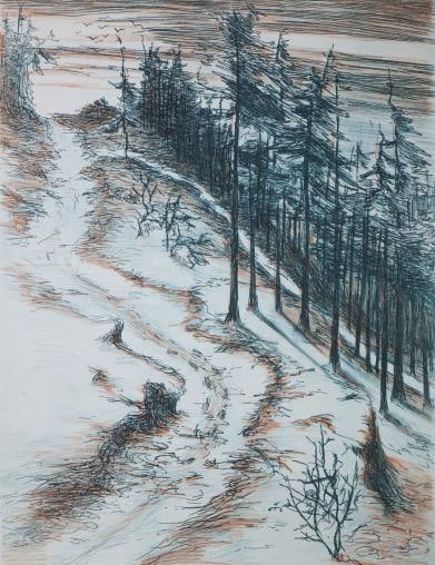 Emile Roux - Paysage Dhiver: Artist: Emile RouxTitle: Paysage DhiverYear: 1904Dimensions: 9 3/8in. by 12 3/8in.Edition: From the rare limited editionPublisher: L'Atelier d'ArtSuite: Leau ForteMedium: Original Etching with