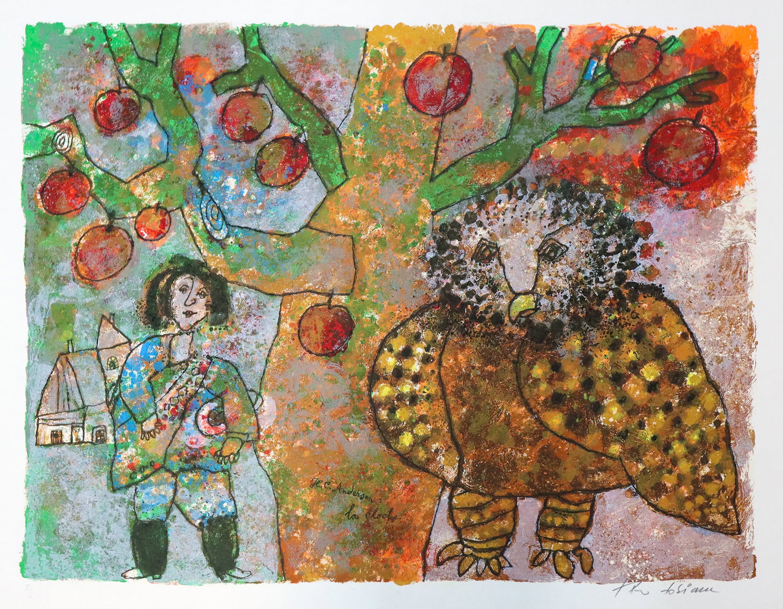 Theo Tobiasse - La Cloche: Artist: Theo TobiasseTitle: La Cloche Year: 1978Dimensions: 22in. by 30in.Edition: From the rare limited edition of 50Suite: Un Hommage a H.C. AndersenMedium: Color lithograpoh on Japon