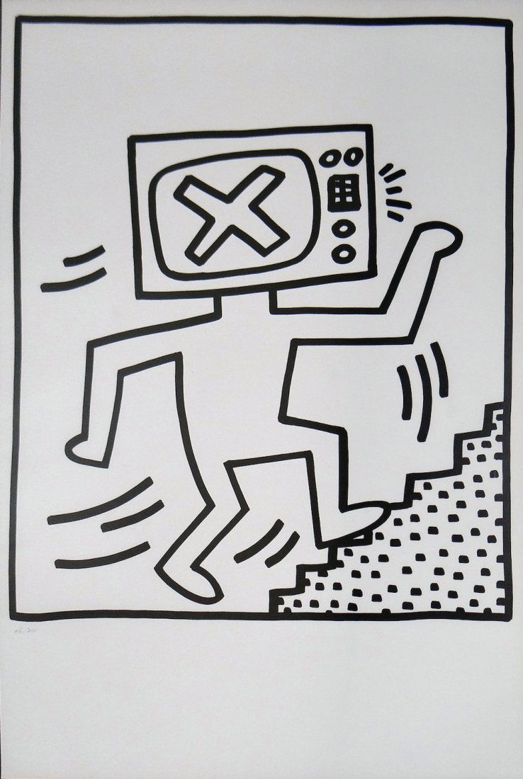 Keith Haring untitled lithograph from Galerie Lucio Ame: Artist: Keith Haring Title: Untitled from the Galerie Lucio Amelio catalogue Medium: Lithograph on heavy paper Size: 18 1/2Ó x 13Ó Year: 1983 Edition: Limited edition of 300