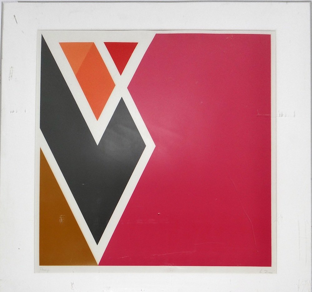 Larry Zox Untitled: Artist: Larry Zox Title: Untitled Medium: Original silkscreen in colors Size: 25" x 20 3/4" Year: c1970's Edition: Proof aside from the limited edition Signature: H