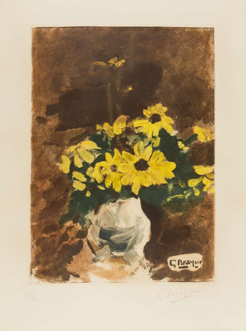 Georges Braque - Vase de Fleurs Jaunes: Artist: Georges BraqueTitle: Vase de Fleurs Jaunes Year: c. 1955Dimensions: 19 1/4in. by 13 3/4in.Edition: From the rare limited edition of 300Publisher: Paris MaeghtMedium: Original aquatint printed