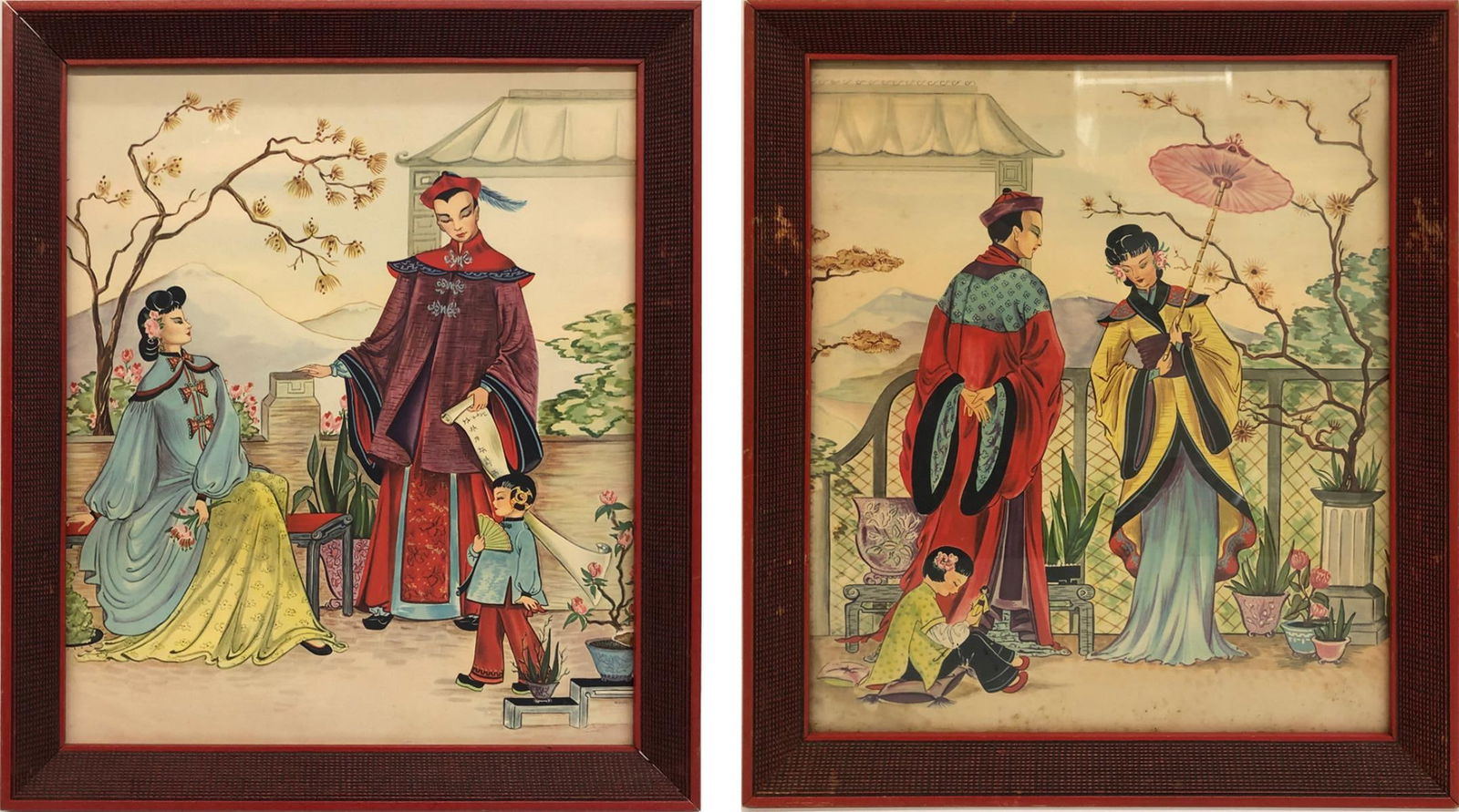 Chinese Print - Pair of Chinese Lithographs in Original Frames (1 of 2)
