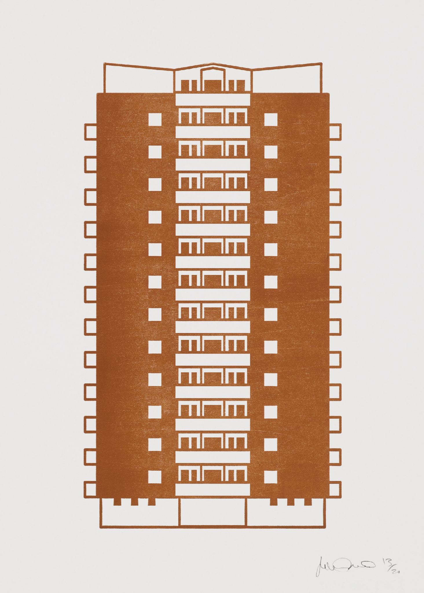 Julian Opie - Apartment 3: Artist: Julian OpieTitle: Apartment 3Year: 2021Dimensions: 20 5/8 x 15 in.Edition: From the rare limited edition of 200Suite: ApartmentsMedium: Woodcut on Somerset Velvet 300gsmCondition: