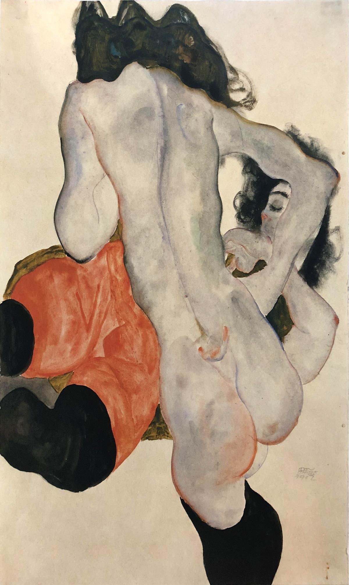Egon Schiele (After) - Two women: Artist: Egon Schiele (After)Title: Two womenYear: 1982Dimensions: 16 1/4in. by 12 1/8in.Publisher: Mazzotta 1982Suite: Erotic DrawingsMedium: Offset LithographSignature Details: Signed on the