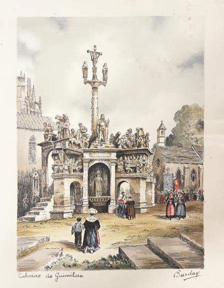 Francis Barday - Calvaire de Guimilian, France: Artist: Francis BardayTitle: Calvaire de GuimilianYear: 1930-1950Dimensions: 10 1/2in. by 8 1/4in.Edition: From the rare limited editionMedium: Original Hand Colored Lithograph on PaperCondition: As
