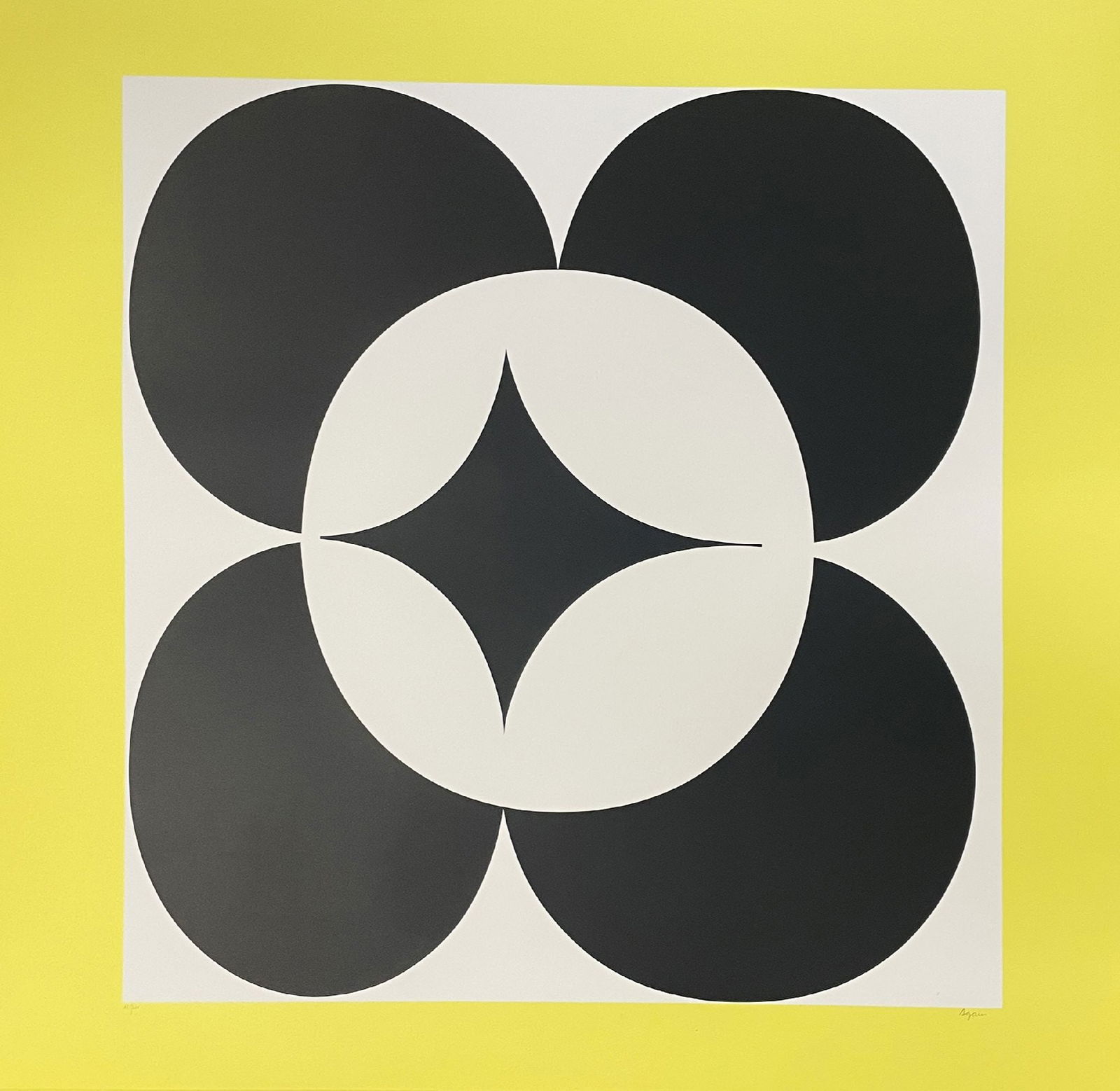 Yaacov Agam - Circles in Yellow: Artist: Yaacov Agam Title: Circles in Yellow Year: 1980 Dimensions: 28 1/2 x 30 in. Edition: From the rare limited edition of 200 Medium: Original serigraph in