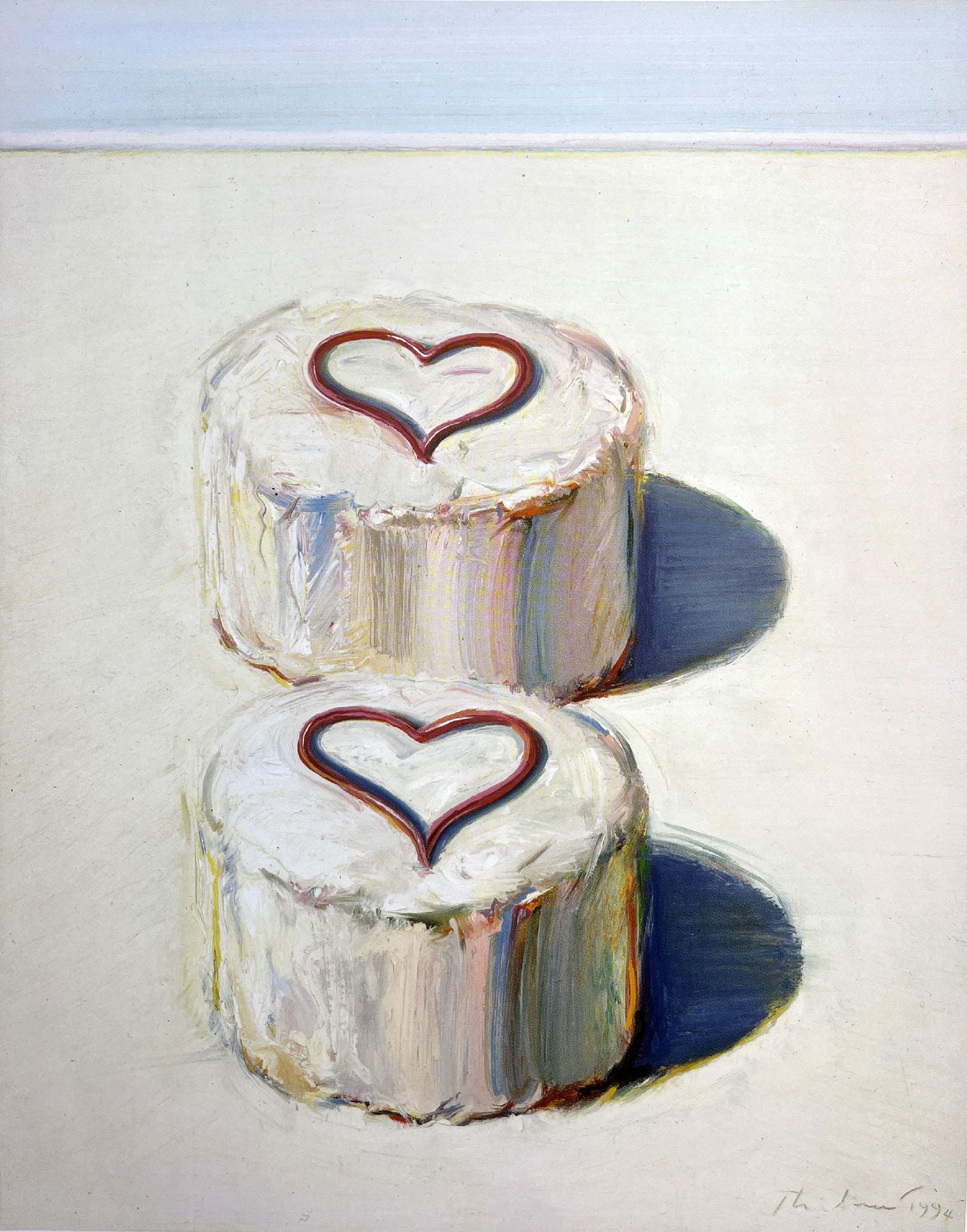 Wayne Thiebaud - Two Heart cakes: Artist: Wayne ThiebaudTitle: Two Heart cakesYear: 2019Dimensions: 8 1/2 x 9 1/2 in.Edition: Colored Offset LithographMedium: Offset Lithograph on gloss text paperCondition: ExcellentComes with Letter