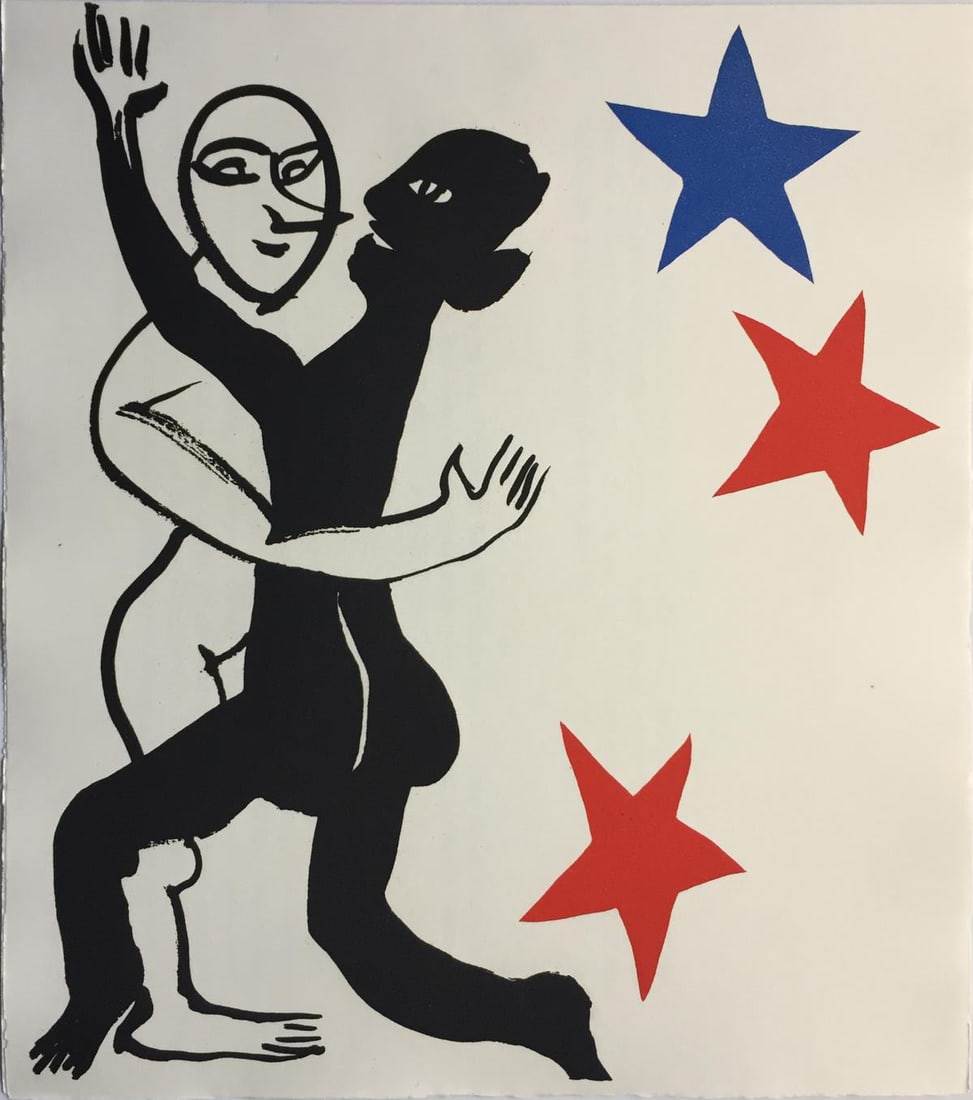 Alexander Calder - Untitled (Couple Under Stars): Artist: Alexander CalderTitle: Untitled (Couple Under Stars)Year: 1976Dimensions: 16 1/4in. by 17 3/4in.Edition: From the Rare Limited Edition of 200Publisher: MaeghtSuite: Le Sacrilege d'Alan