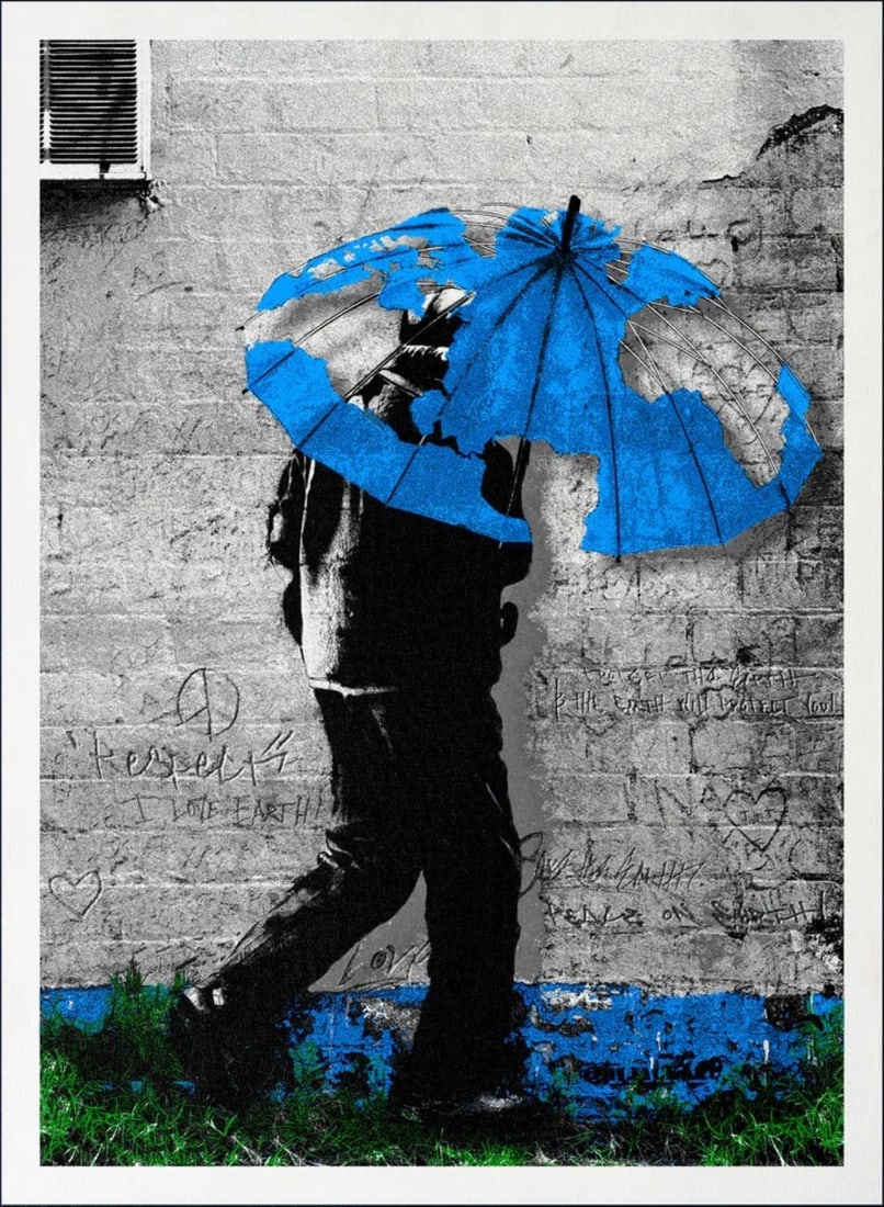 Hijack - Protect the eARTh: Artist: HijackTitle: Protect the eARThYear: 2022Dimensions: 30in. by 22 1/2in.Edition: Numbered from the Rare Limited Edition of 50Medium: Original Screen Print in Colors on PaperCondition: