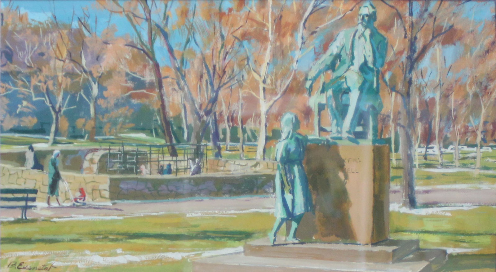 Benjamin Eisenstat - Clark Park (Dickens and Little: Artist: Benjamin Eisenstat Title: Clark Park (Dickens and Little Nell) Dimensions: 15in. by 8in. Edition: Unique One of a Kind Artwork Medium: Original Gouache on Paper