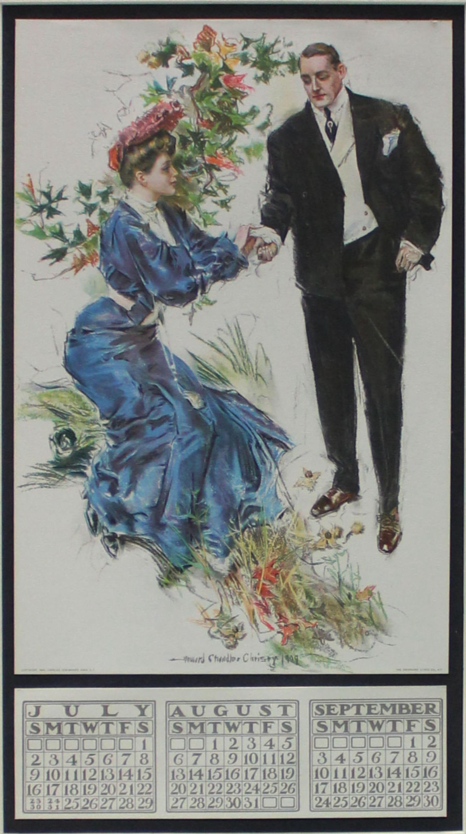 Howard Chandler Christry - Vintage Calander: Artist: Howard Chandler ChristryTitle: Vintage CalanderYear: c. 1904Dimensions: 19in. by 10 1/2in.Edition: From the rare limited editionMedium: Original lithograph on paperCondition: