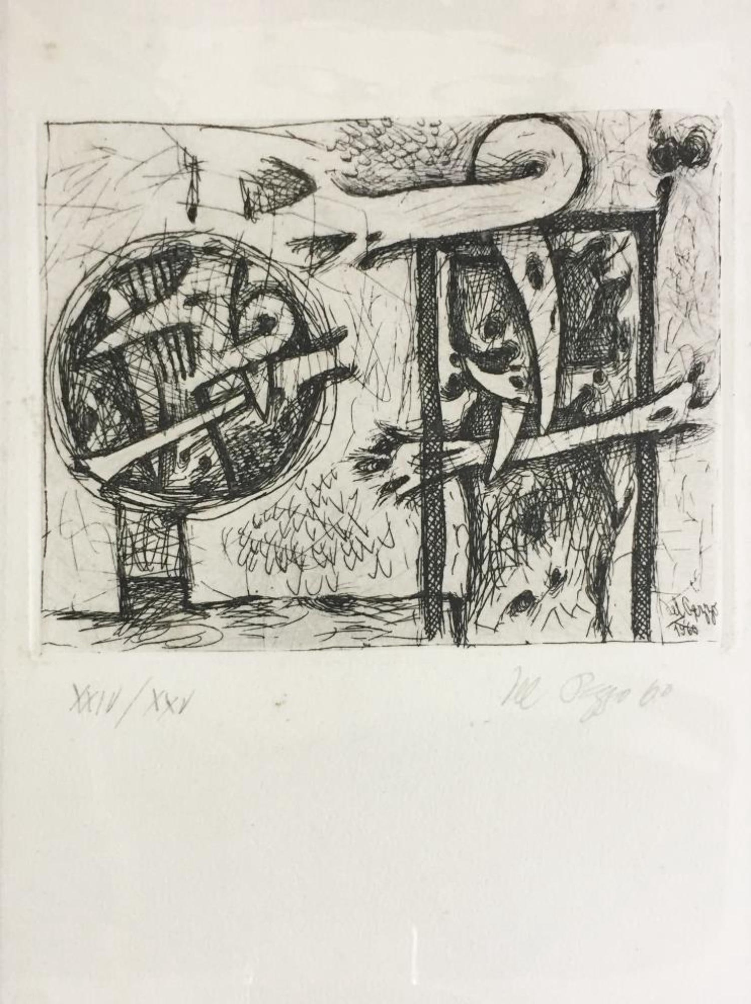 Lucio Del Pezzo - Untitled III: Artist: Lucio Del Pezzo Title: Untitled III Year: 1962 Dimensions: 7 1/4in. by 10in. Edition: From the Rare Limited Edition of XXV Publisher: Galleria Schwarz M