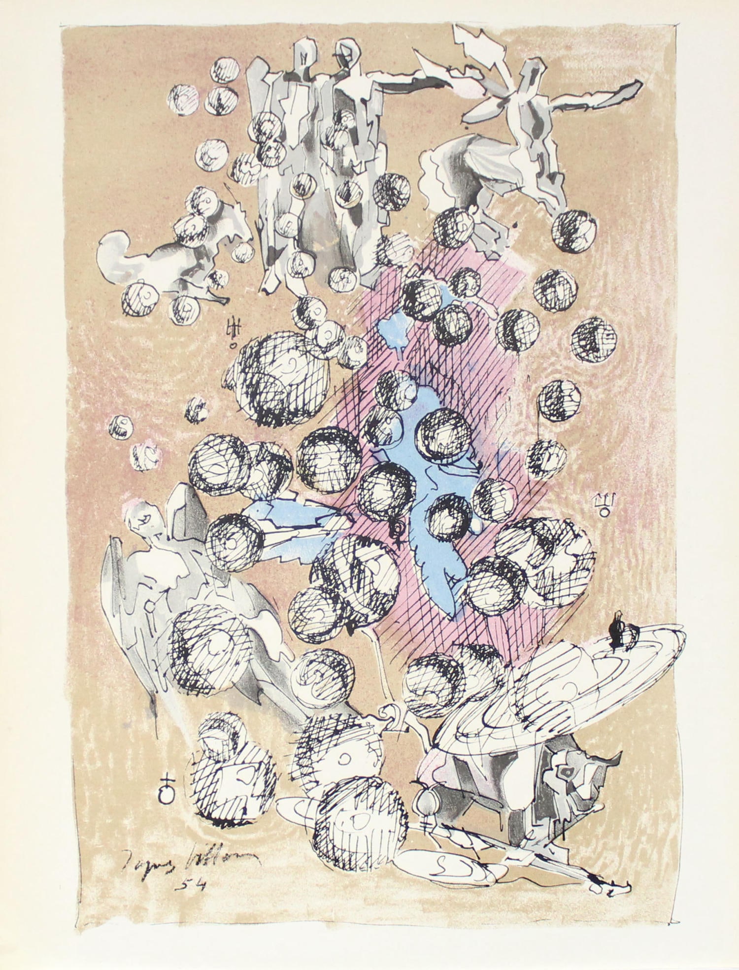 Jacques Villon - Untitled: Artist: Jacques VillonTitle: UntitledYear: 1959Dimensions: 12.25in. by 9.5in.Edition: From the rare limited editionPublisher: Mourlot Paris San LazzaroSuite: XXe SiecleMedium: Original lithograph on