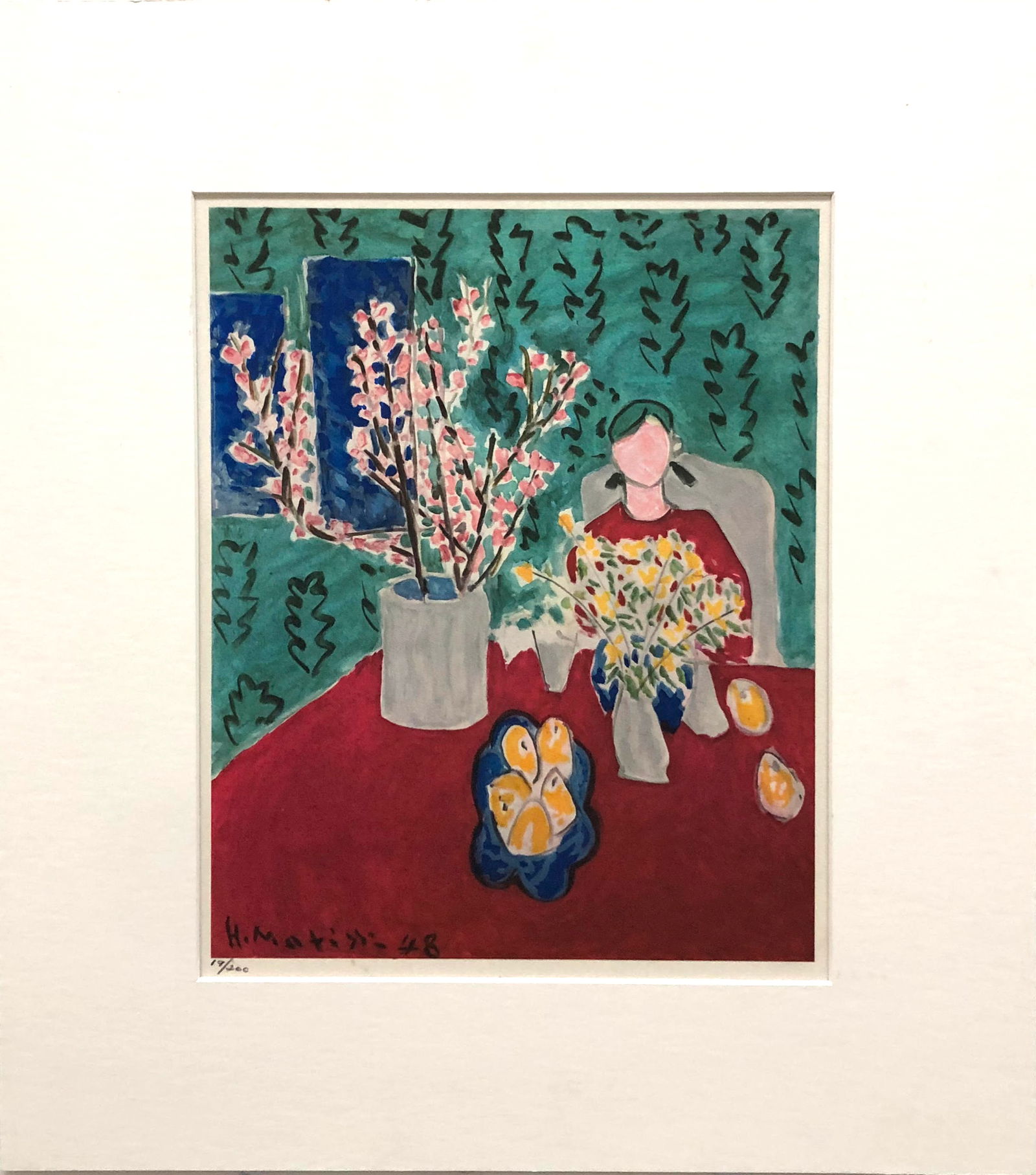 Henri Matisse - Plum Blossoms Green Background: Artist: Henri Matisse Title: Plum Blossoms Green Background (Portfolio Cover) Year: 1948 Dimensions: 11.5in. by 16in. Edition: 50 From the rare and limited edition of 200