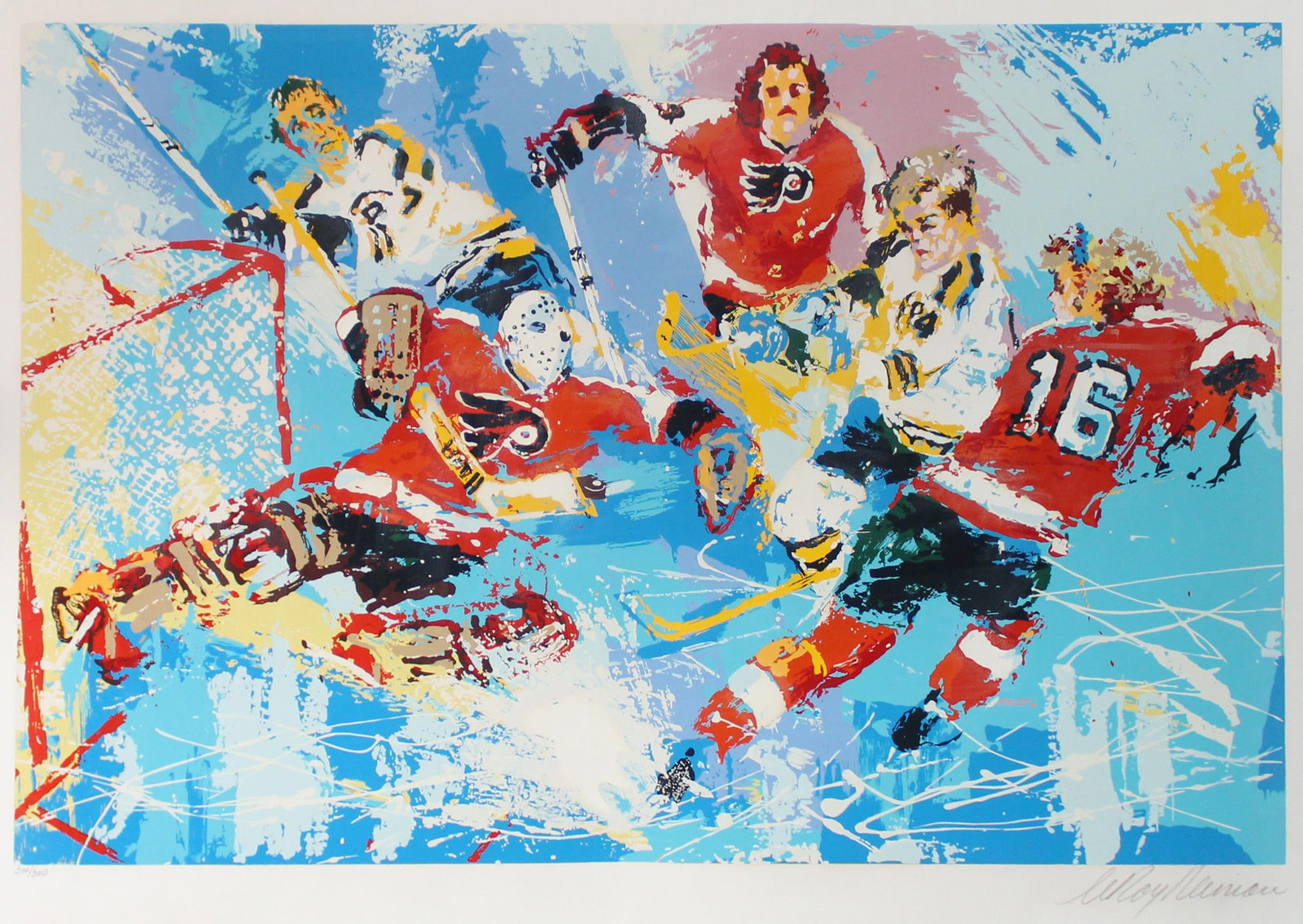 Leroy Neiman - Philadelphia Flyers: Artist: Leroy Neiman Title: Philadelphia Flyers Year: 1974 Dimensions: 25in. by 37 1/2in. Edition: 96 From the Rare Limited Edition of 300 Medium: Original Seri