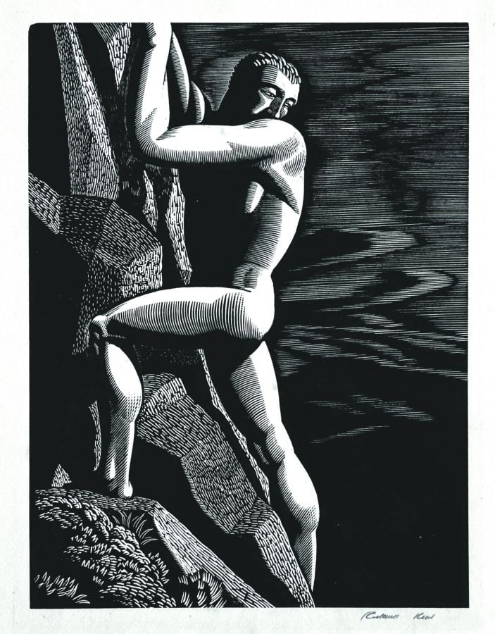 Rockwell Kent - Mountain Climber: Artist: Rockwell KentTitle: Mountain ClimberYear: 1933Dimensions: 7 7/8 x 6 in.Edition: from the limited edition of 250Medium: Wood engravingCondition: ExcellentSignature Details: Hand signedComes