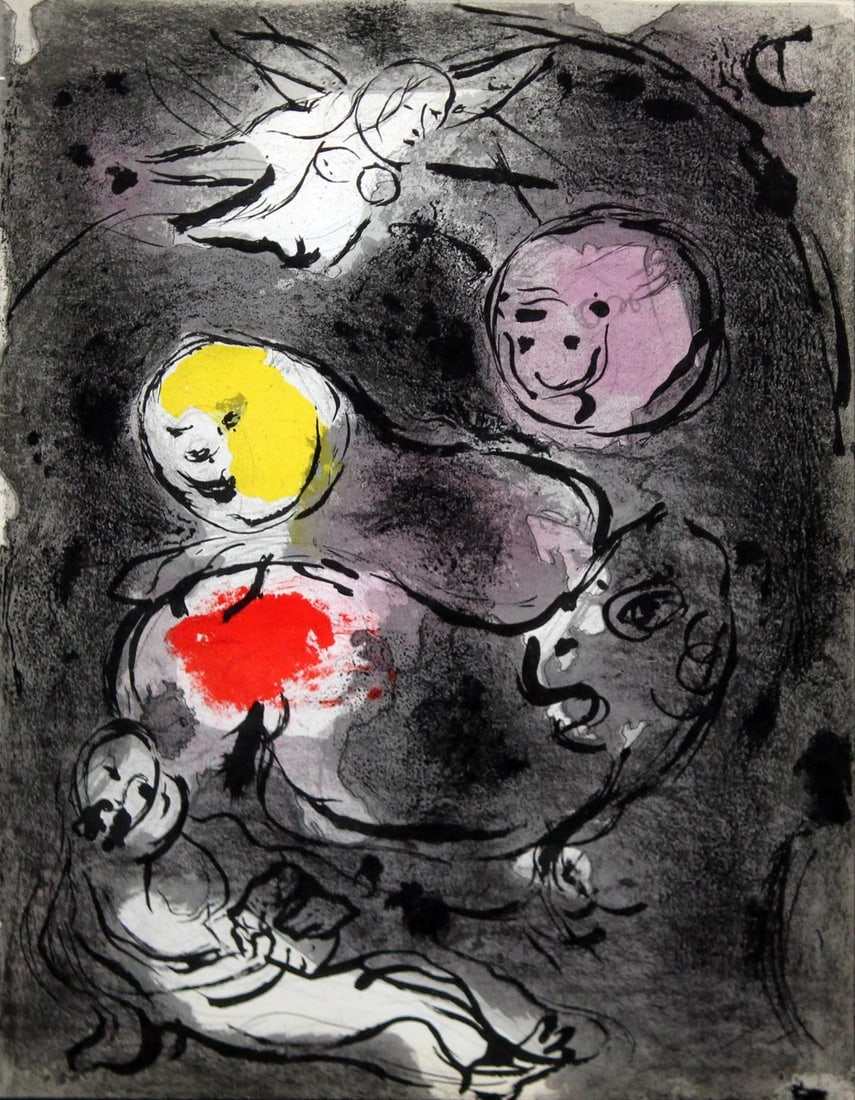 Marc Chagall - Daniel in the Lion's Den: Artist: Marc ChagallTitle: Daniel in the Lion's DenYear: 1956Dimensions: 10in. by 14in.Edition: From the rare limited editionSuite: The BibleMedium: Lithograph on paperCondition: ExcellentComes with