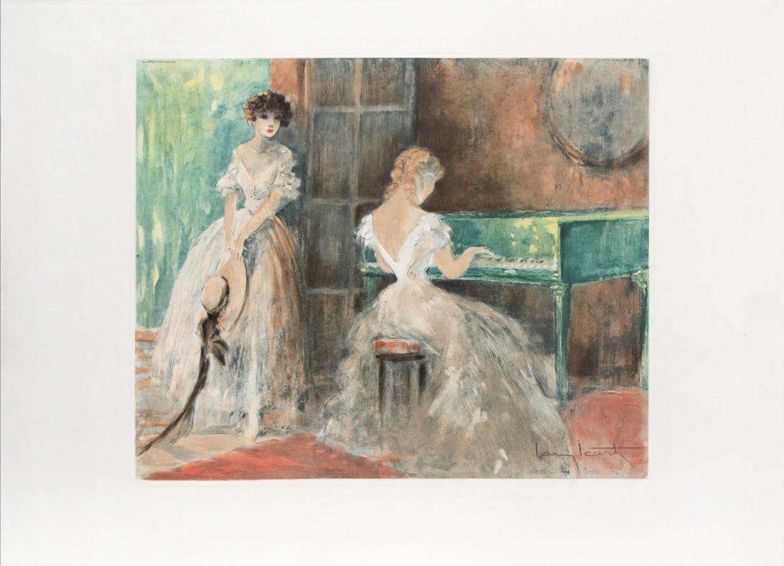 Louis Icart - Summer Music At The Piano: Artist: Louis Icart Title: Summer Music Piano Year: 1953 Dimensions: 13 1/2in. by 16 3/4in. Edition: From the rare limited edition of 250 Medium: Origial Engrav