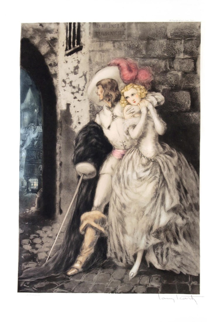 Louis Icart - Don Juan: Artist: Louis IcartTitle: Don JuanYear: 1931Dimensions: 20.4in. by 13.5in.Edition: From the rare limited editionMedium: Original drypoint etching with hand coloring on paperCondition: