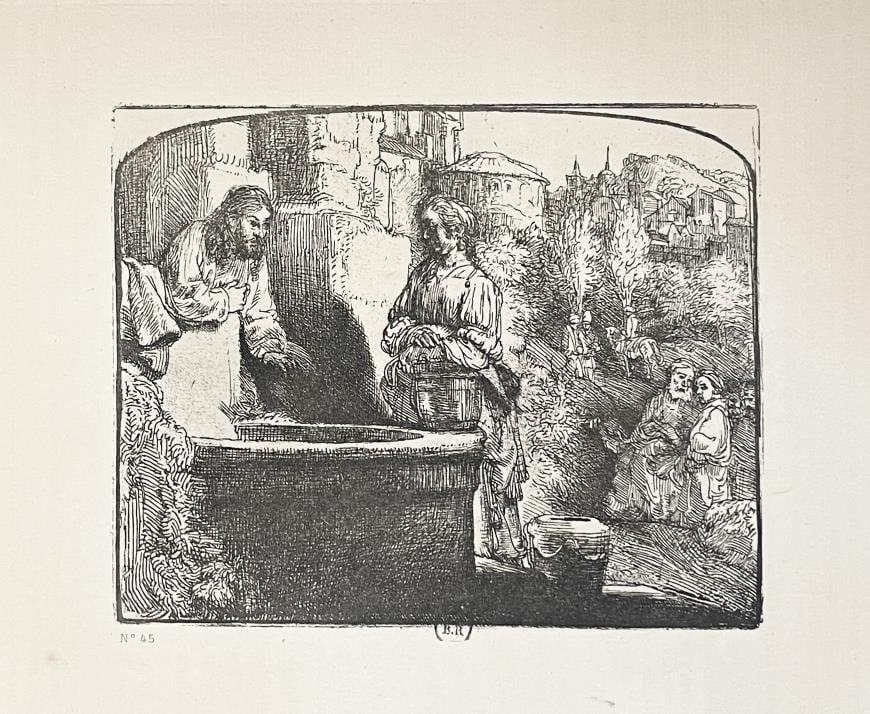 Rembrandt van Rijn - La Samaritaine Dite Aux Ruins: Artist: Rembrandt van RijnTitle: La Samaritaine Dite Aux RuinsYear: 1897Dimensions: 17 5/8in. by 12 3/8in.Edition: From the rare limited edition of 500Publisher: A. Quantin ParisSuite: L Ouvre de