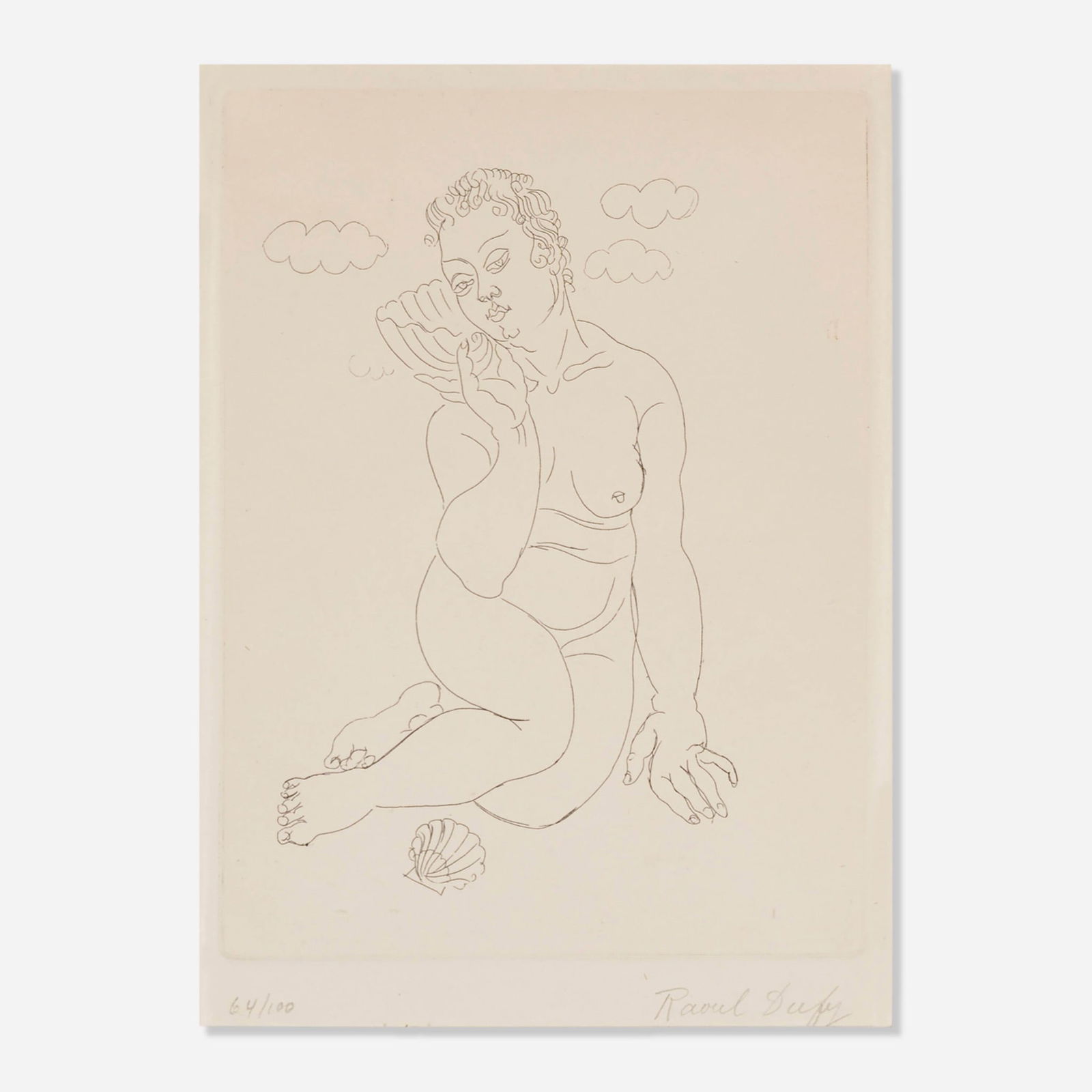 Raoul Dufy - Nude with Sea Shells: Artist: Raoul Dufy Title: Nude with Sea Shells Dimensions: 9 x 6 3/4 in. Edition: 64 From the Rare Limited Edition of 100 Medium: Etching on paper Condition: Ex