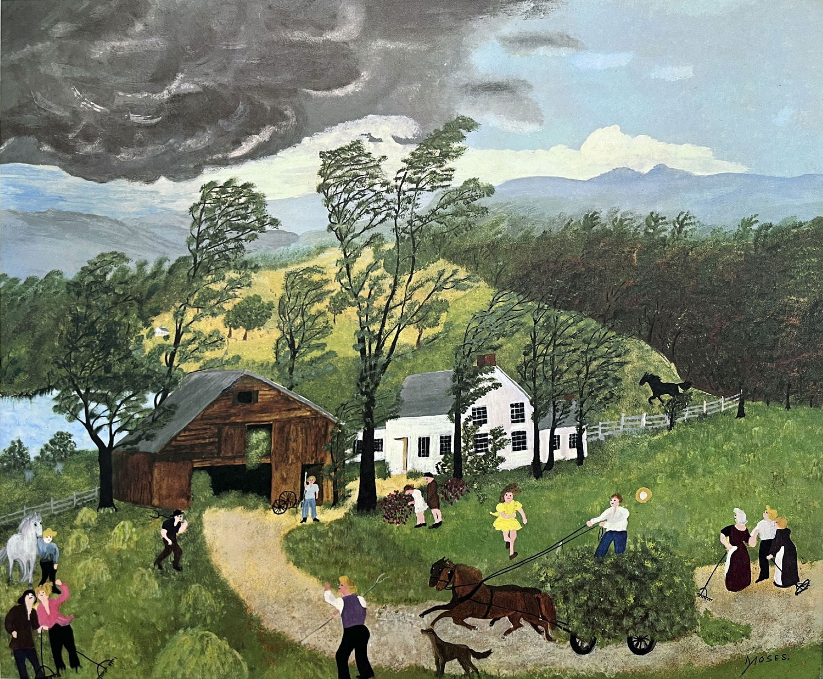 Grandma Moses - Thunderstorm: Artist: Grandma Moses Title: Thunderstorm Year: 1948 Dimensions: 14 1/4 x 19 3/4 in. Edition: From the Rare Limited Edition Publisher: Art in America Company In