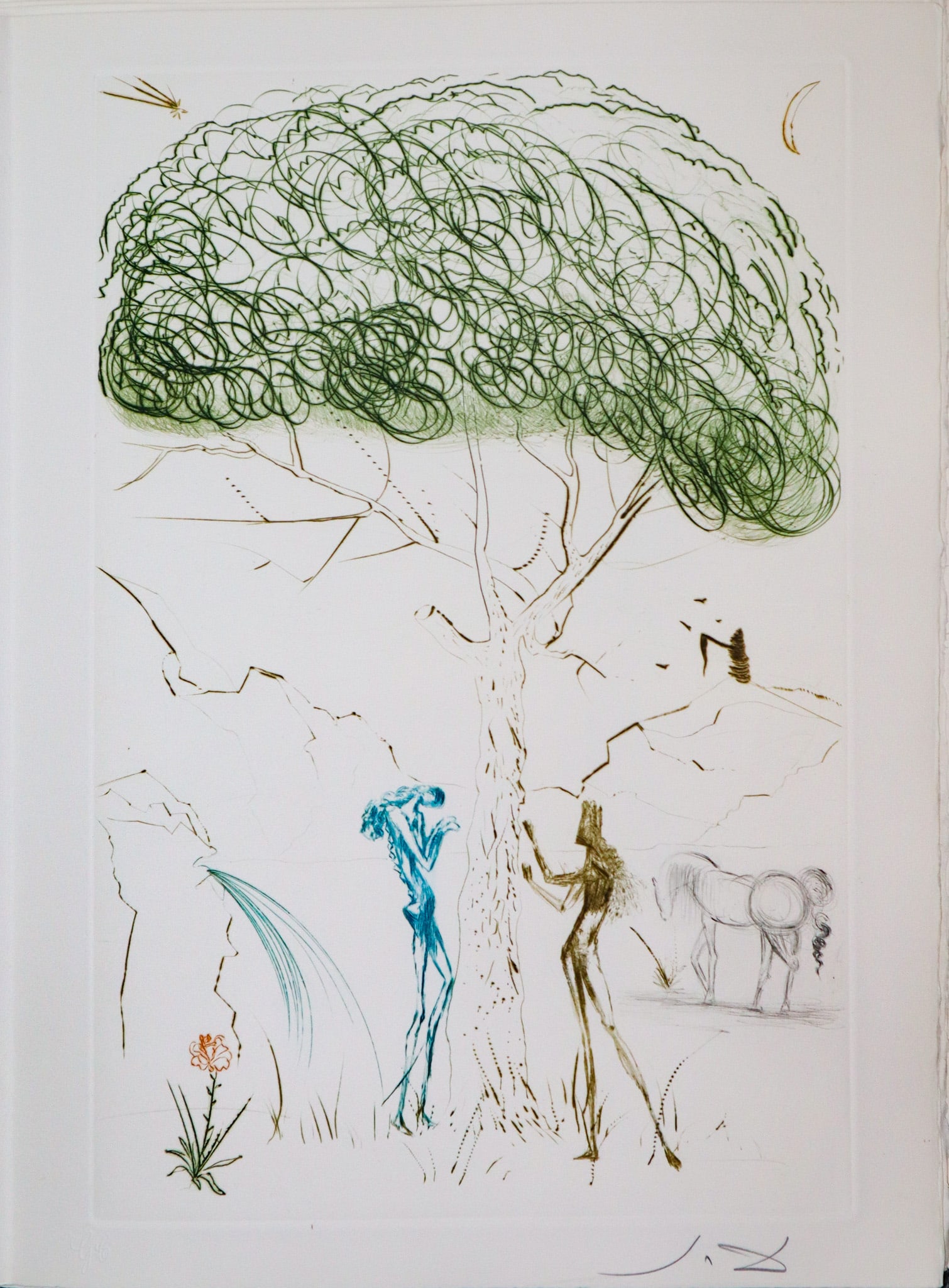 Salvador Dali - Under the parasol pine: Artist: Salvador Dali Title: Under the parasol pine Year: 1969 Dimensions: 12 3/4 x 17 5/8 in. Edition: From the limited edition of 115 Suite: Tristan and Isold