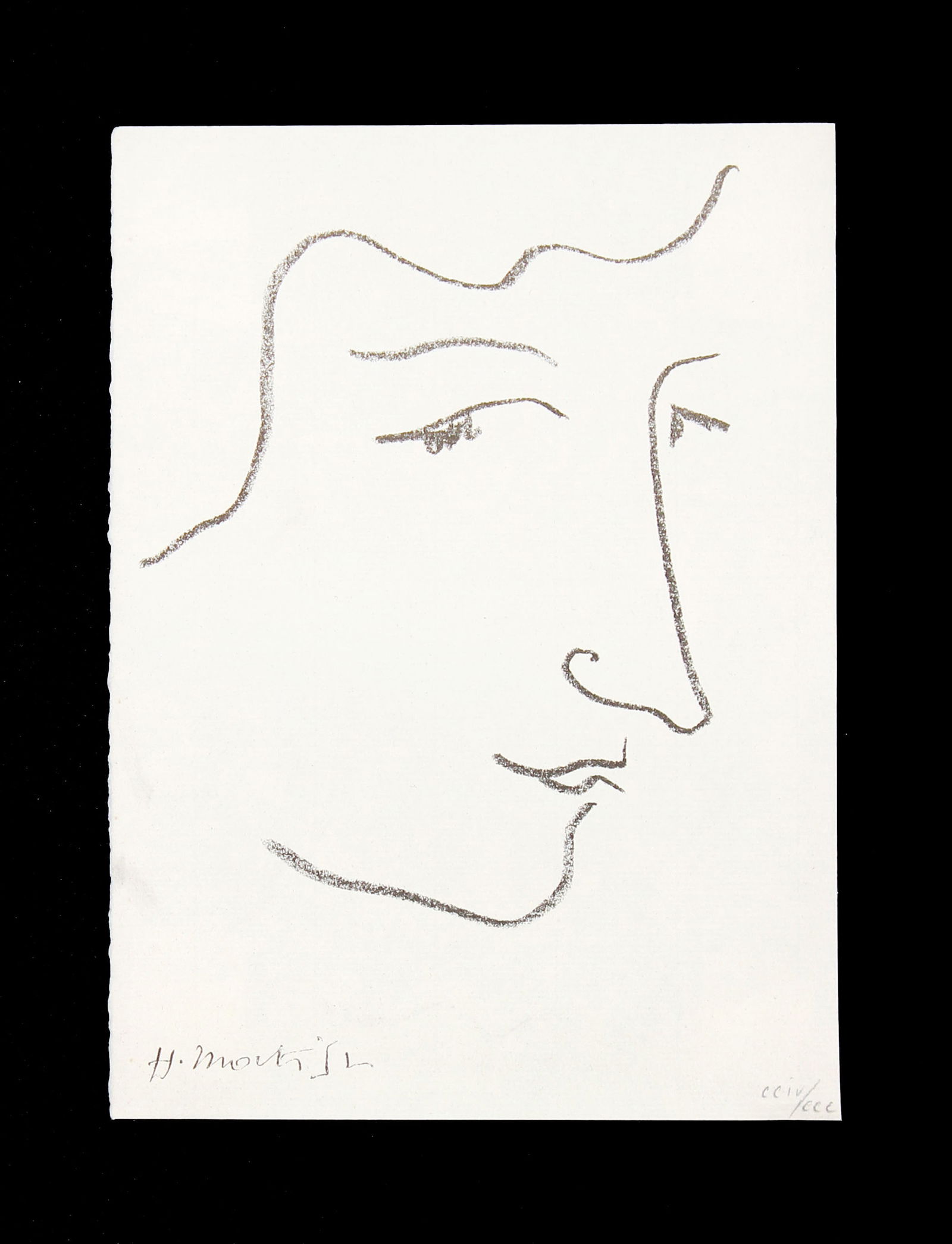 Henri Matisse - Colette: Artist: Henri MatisseTitle: Frontispiece for La Vagabonde by ColetteYear: 1951Dimensions: 8.75in. by 6.25in.Edition: CCIV/CCCPublisher: Andre Sauret ParisSuite: La VagabondeMedium: Lithograph on