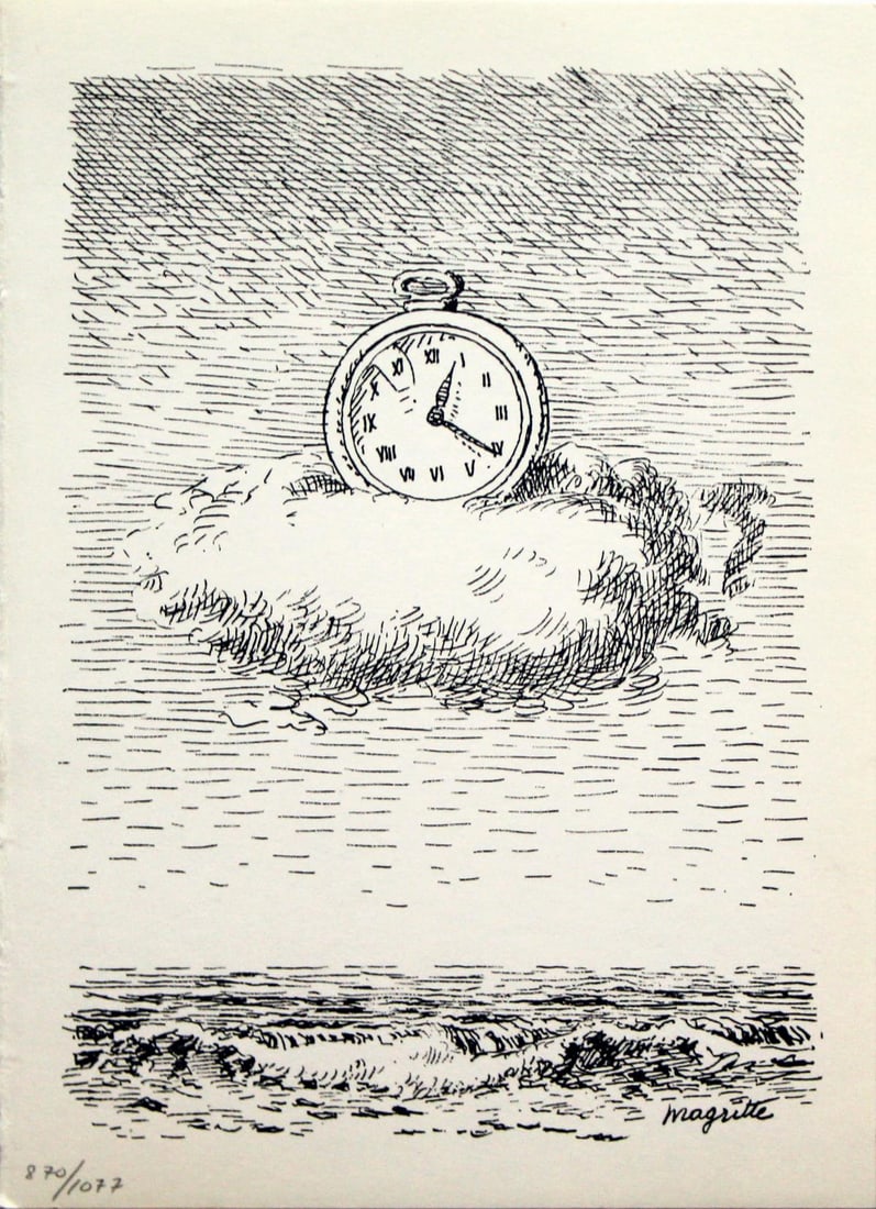 Rene Magritte - Untitled (Clock in the Clouds) (1 of 2)