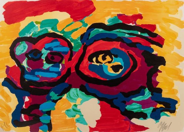 Karel Appel - Two Figures: Artist: Karel AppelTitle: Two FiguresDimensions: 29 1/2 x 21 in.Edition: H.C. From the rare limited editionMedium: Original lithograph in colors on paperCondition: ExcellentSignature Details:
