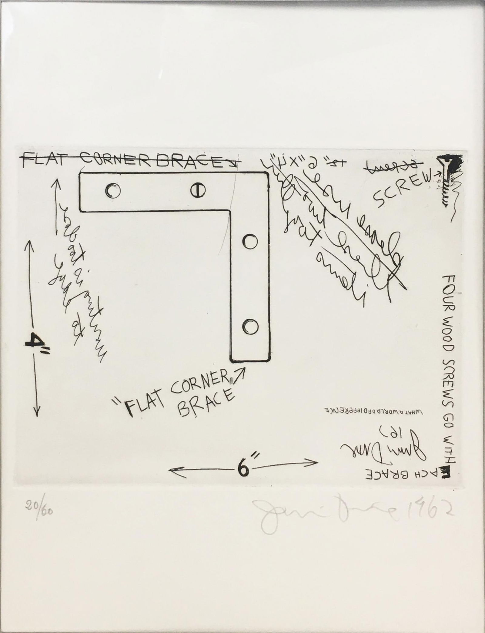 Jim Dine - Flat Corner Brace: Artist: Jim DineTitle: Flat Corner BraceYear: 1962Dimensions: 10in. by 7.5in.Edition: Numbered from the rare limitted edition of 60Publisher: Galleria Schwartz Milan ItalySuite: International Avant