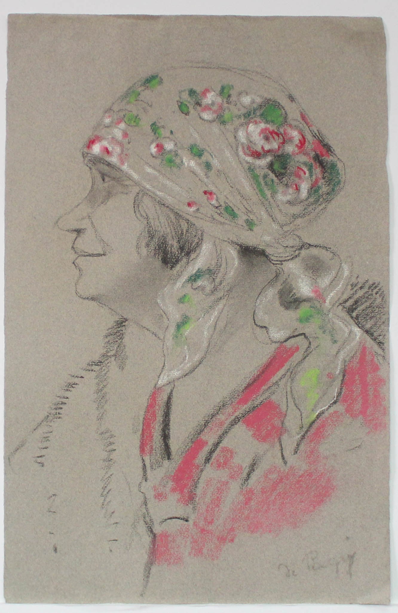 Georges Henri Manzana Pissarro - Untitled (Woman with: Artist: Georges Henri Manzana PissarroTitle: Untitled (Woman with Floral Scarf)Year: 1928Dimensions: 12 1/2in. by 19in.Edition: Unique Rare One of a Kind ArtworkMedium: Original Charcoal and Pastel