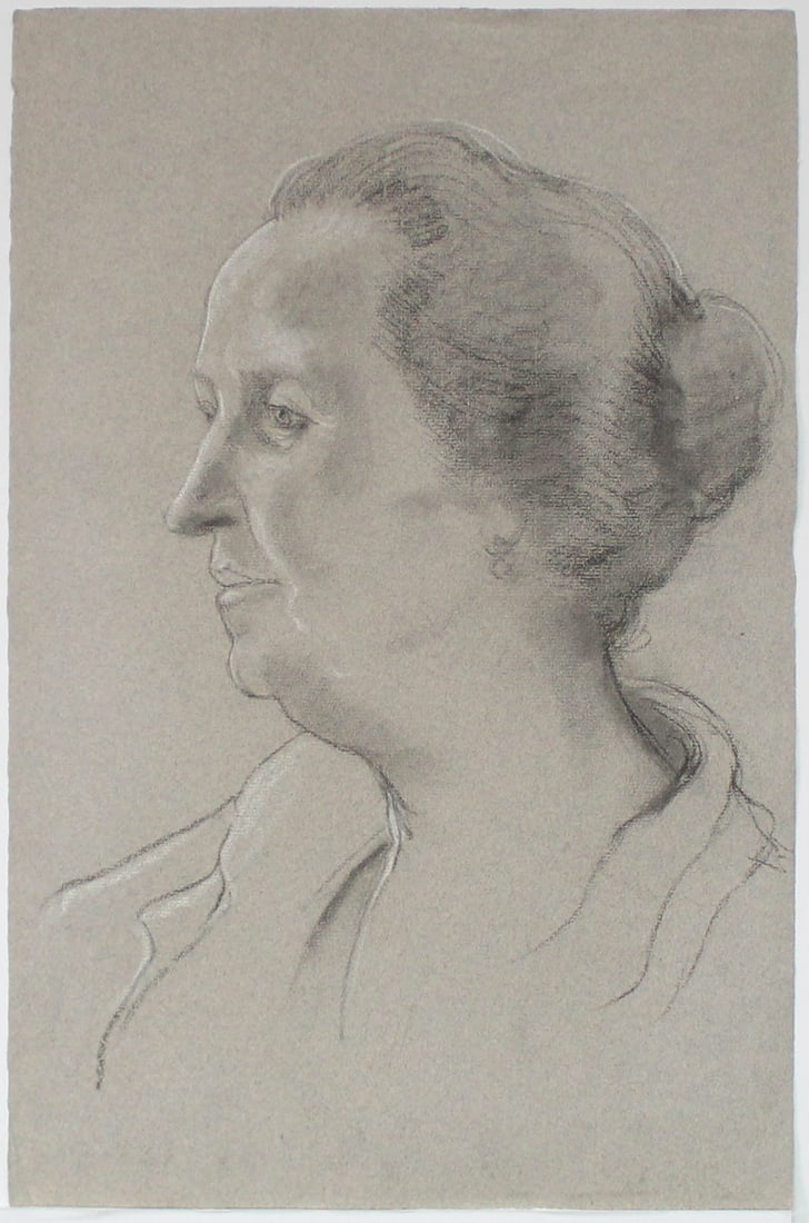 Georges Henri Manzana Pissarro - Untitled (Woman in: Artist: Georges Henri Manzana PissarroTitle: Untitled (Woman in Profile)Dimensions: 12 1/2in. by 19in.Edition: Unique Rare One of a Kind ArtworkMedium: Original Charcoal and White Chalk on