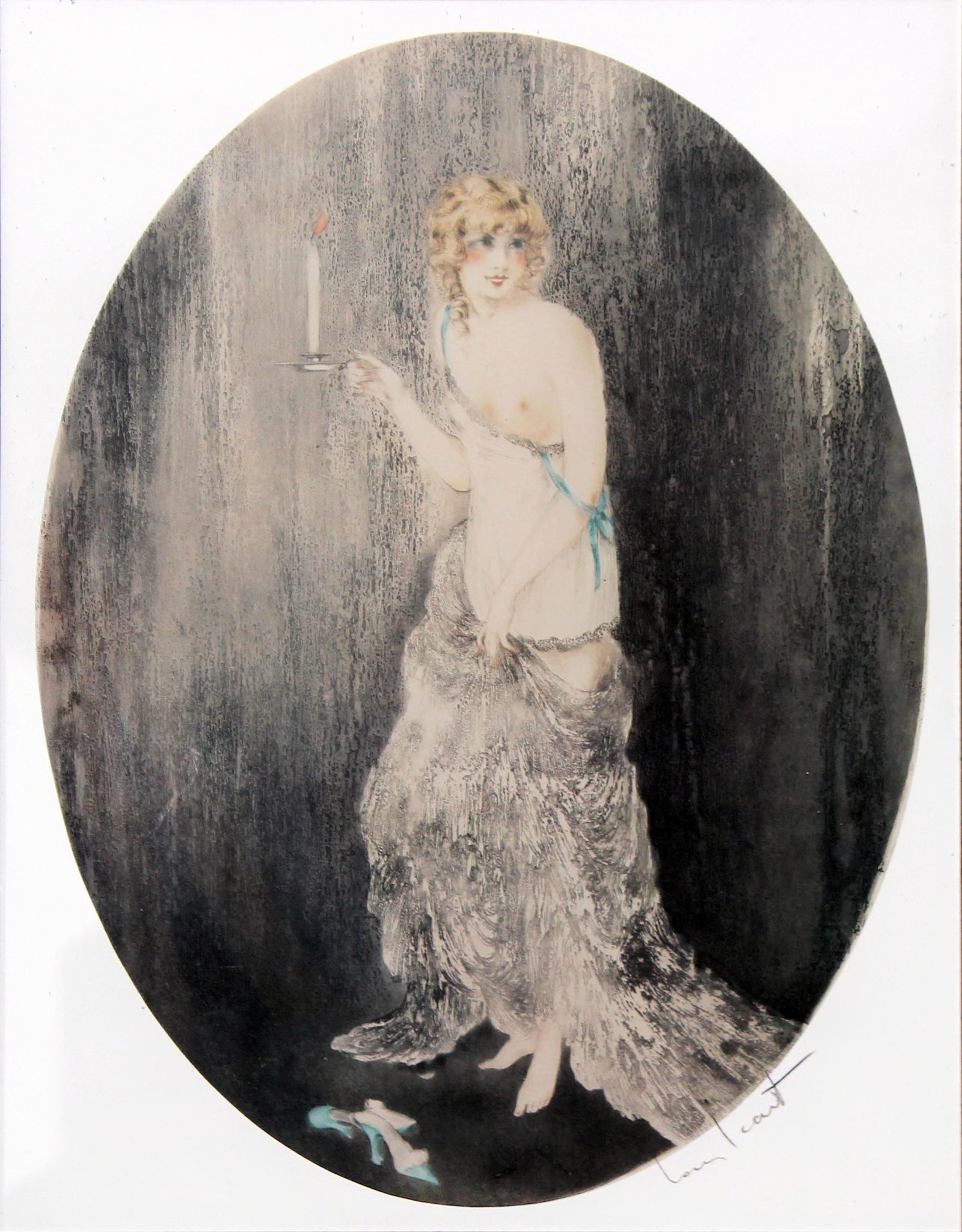 Louis Icart - Bedtime: Artist: Louis IcartTitle: BedtimeYear: 1925Dimensions: 17.5in. by 13.5in.Edition: From the rare limited editionMedium: Original drypoint etching with hand coloring on paperCondition: