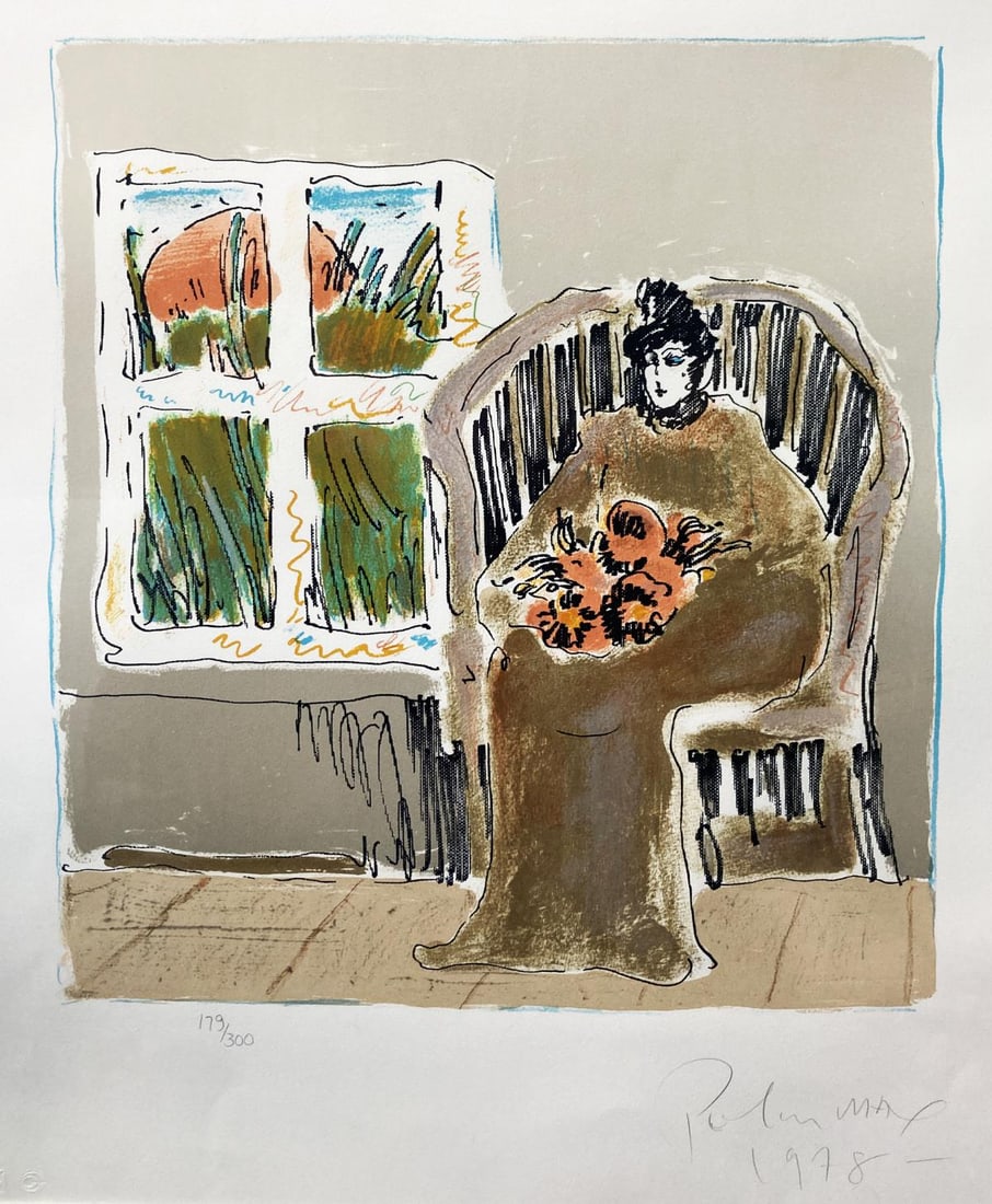 Peter Max - Woman Seated: Artist: Peter Max Title: Woman Seated Year: 1978 Dimensions: 26in. by 32in. Edition: From the rare limited edition of 300 Medium: Original Lithograph in Colors