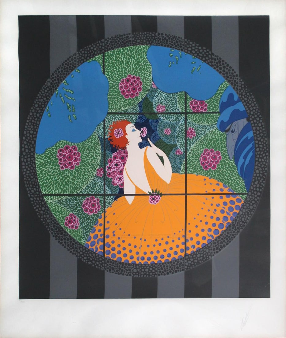 Erte - Winter Flowers: Artist: ErteTitle: Winter FlowersYear: 1983Dimensions: 33in. by 28in.Edition: From the rare limited edition of 300Medium: Original serigraph on paperCondition: ExcellentSignature Details: Hand signed