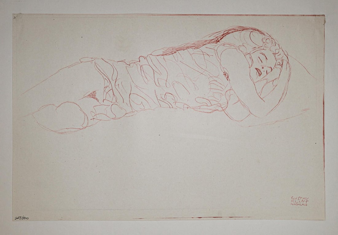 Gustav Klimt (After) - Untitled 8: Artist: Gustav Klimt (After)Title: Untitled 8Year: 1919Dimensions: 15in. by 22in.Edition: Number 410 from the rare limited edition of 500Publisher: Gilhofer & Ranschburg WienSuite: Funfundzwanzig