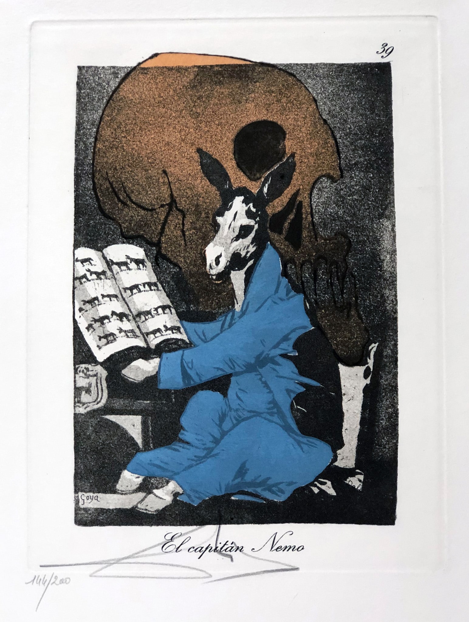 Salvador Dali - El capitan Nemo: Artist: Salvador DaliTitle: El capitan NemoYear: 1977Dimensions: 17 3/4 x 12 1/4 in.Edition: From the limited edition of 200Publisher: Fernand Hazan EditeurSuite: Les Caprices de GoyaMedium: Dry