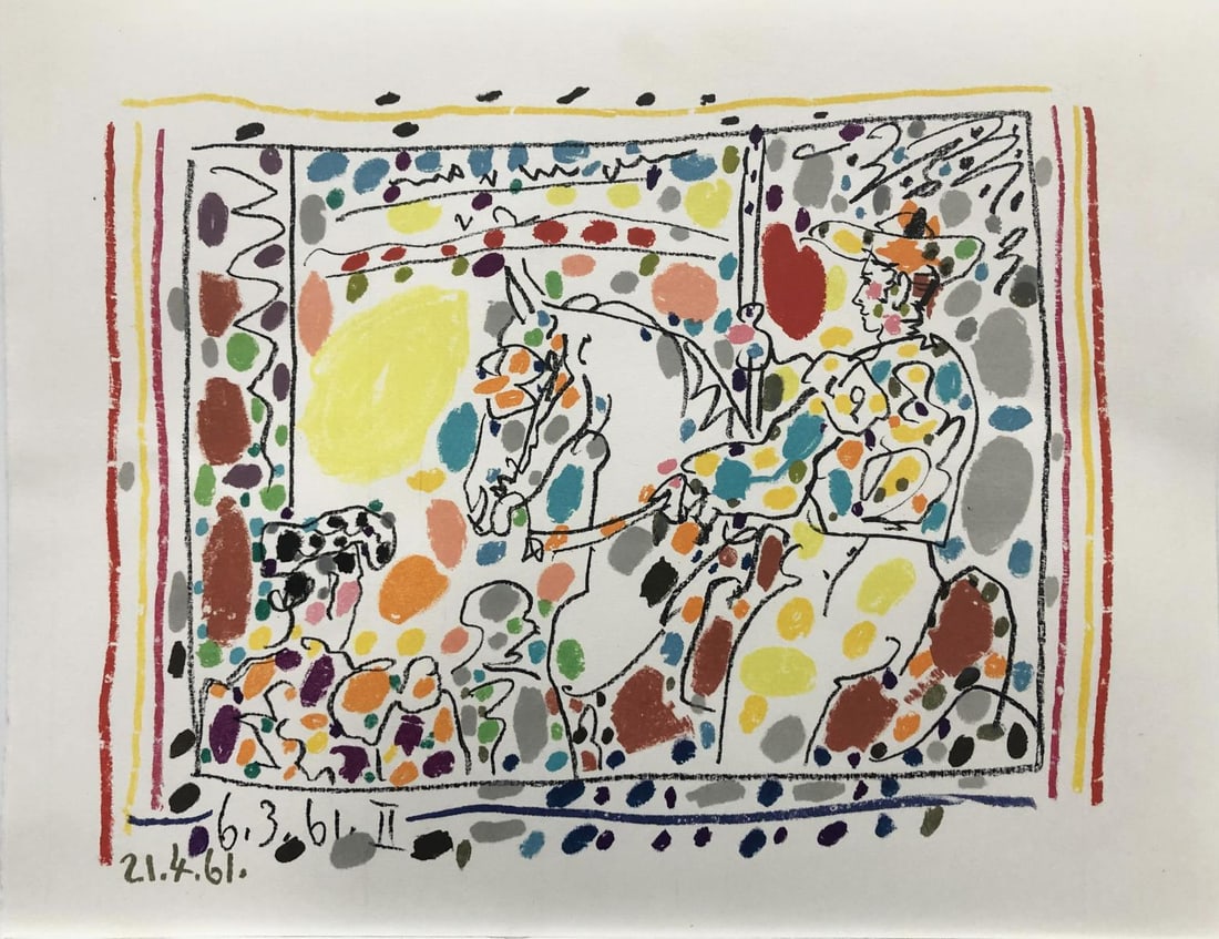 Pablo Picasso - 6.3.61 II: Artist: Pablo Picasso (After)Title: 6.3.61 IIYear: 1961Dimensions: 10in. by 13in.Edition: From the limited edition of 150Publisher: Cercle d'ArtSuite: Toros y TorerosMedium: Original offset